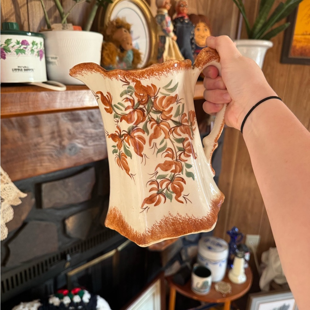 Vintage Hand Painted Floral Ceramic Pitcher 1945